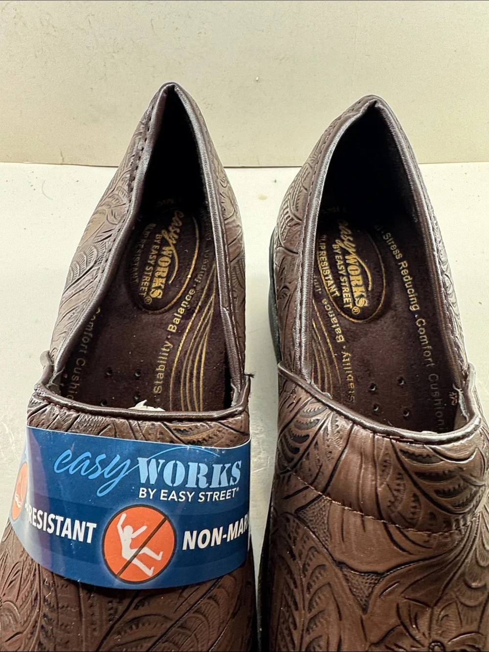 easy street Brown Embossed Leather Slip-On Loafers